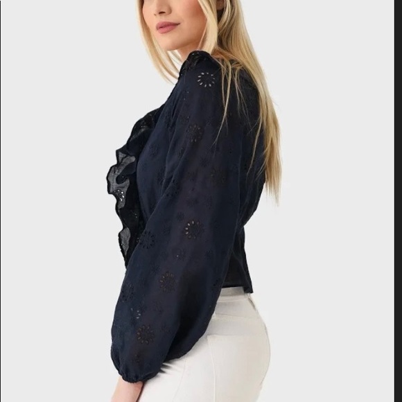 Frame Ruffle Front Eyelet Top
Color: Navy - Picture 2 of 3